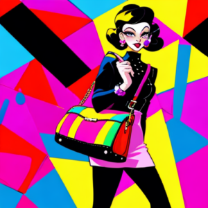 Hot woman with designer bag in mini skirt as pop art